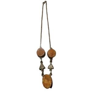 Vintage 925 Sterling Silver &Raw Orange Calcite Pendant Marked 925